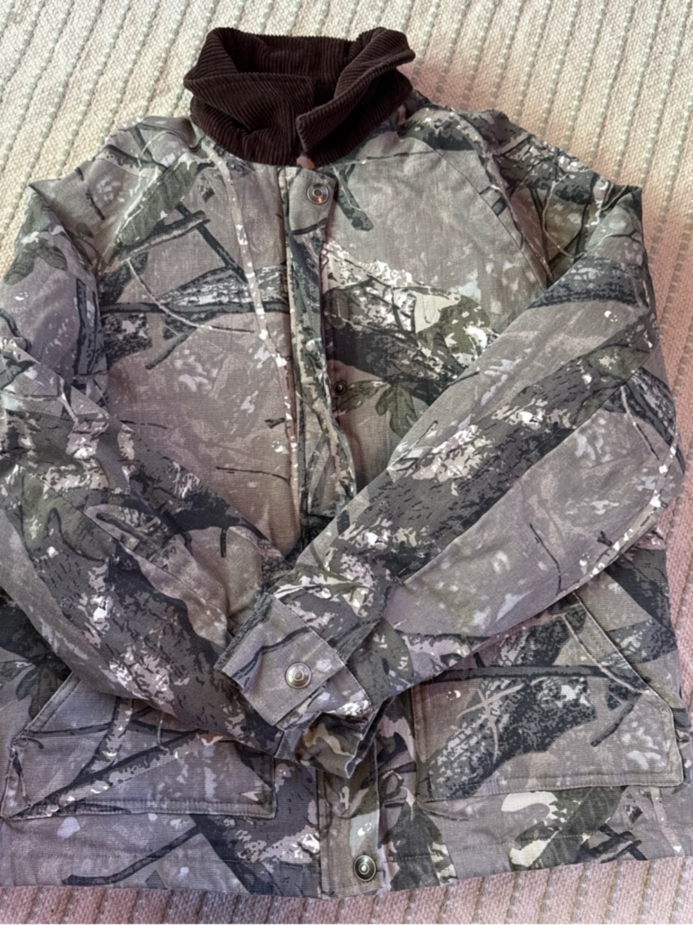 Womens's Camouflage Quilted Jacket with Corduroy Collar - Green/Gray
